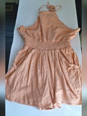 American Eagle Peach Smocked Halter Romper Size Medium
